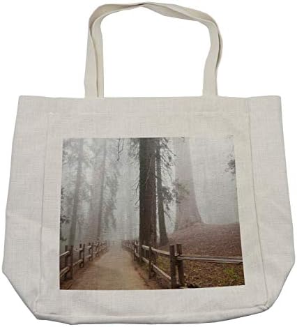 Ambesonne Yosemite torba za kupovinu, zimzelena šuma i šetalište u Nacionalnom parku Sequoia Foggy Morning nature Art, ekološka torba