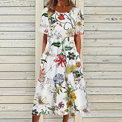 Ženska proljetna moda 2023, žensko ljetno casual modno otisnuto kratki rukav 2022 Džepna haljina za O-izrez