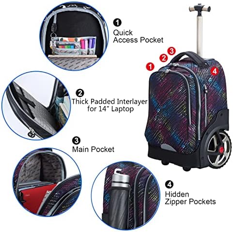 Uniker Rolling torba za laptop za 14 inčni laptop, valjkaste knjige za tinejdžere, torba za kotače, giknu školu, galaxy školska torba sa točkovima