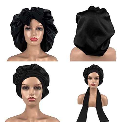 1 pakovanje satenskog kapa za spavanje kose poklopac za kosu BONNET svilene trake za šešir za žene za žene djevojke, crna