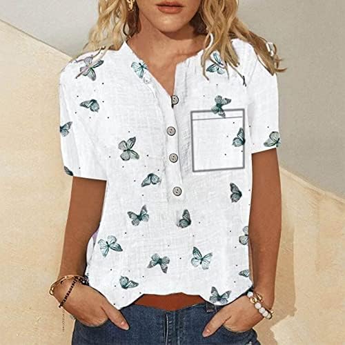 Dugme Swirts za žene Loše Fit Womens Ljetni vrhovi Modni vintage Majice kratkih rukava Ležerne prilike pamučne bluze