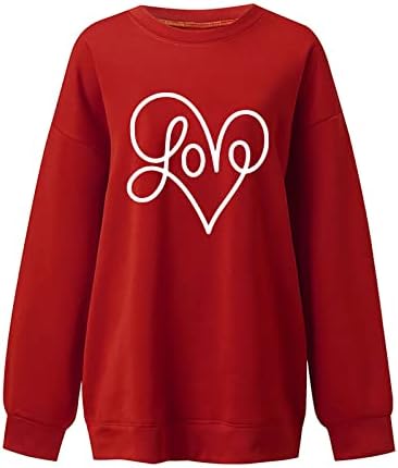 Jjhaevdy Womens Cute Love Heart Print Tops Love Heart Pismo Ispis Duks grafički pulover Ležerne prilike pulover