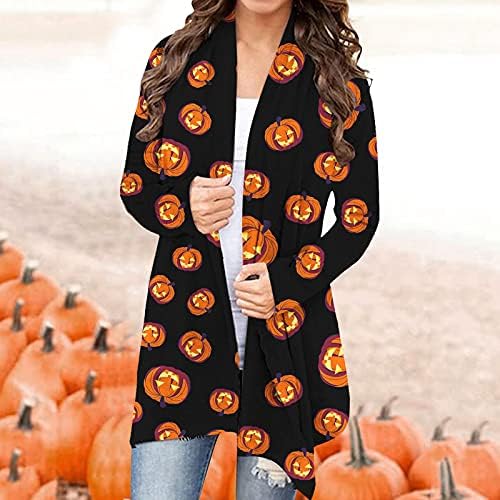 Beuu Ženska halloween Cardigan Pumpkin džemper sa otvorenim prednjim rukavima s dugim rukavima, dukseri za žene