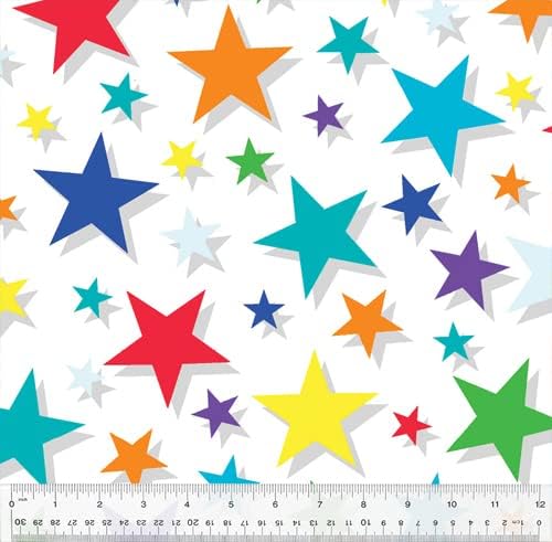 Pico Textiles Colorful Stars Bijela Tkanina Od Flisa - 15 Metara U Stilu Vijaka 52329