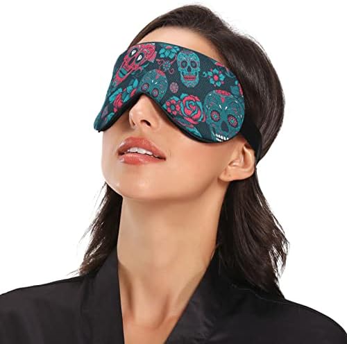 Šećer lubanja cvjetna teal prozračna maska ​​za spavanje, hladno osjećati poklopac za spavanje za oči za ljetni odmor, elastično oblikovanje