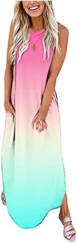 Ženski ležerni Široki sarafan 2023 duga haljina ukrštene maksi haljine bez rukava ljetna haljina na plaži s džepovima