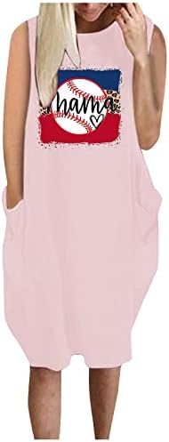 LMDUDAN Plus Veličine Baseball testere za ženske modne bejzbol grafičke majice Dress Haljine bez rukava haljina