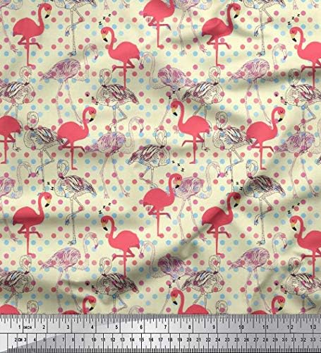 Soimoi viskoza šifon tkanina Dots & amp ;Flamingo ptica Print Fabric by the Yard 42 Inch Wide