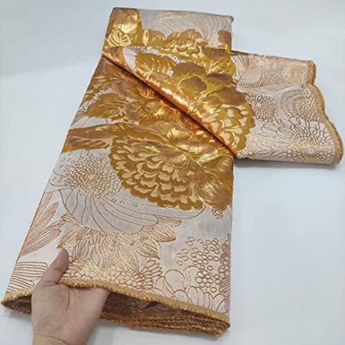 Pumcraft Afrička pozlaćena čipkasta tkanina od žutog zlata 5 metara Nigerijski brokat žakard čipkasta tkanina za zabavu DIY Sew Dress - 5 metara čipkasta tkanina za svadbenu vjenčanicu boja 11174