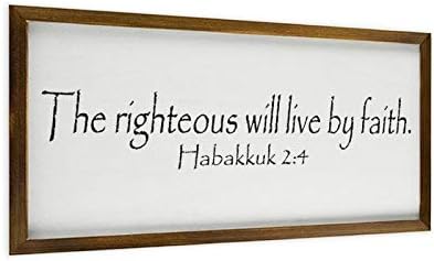 Umklameno drvo Zidni dekor Art Habakkuk 2: 4 Pravednik će živeti po vjeri bijeli-c1 30x55cm rustikalni poklon za seoskim kućama