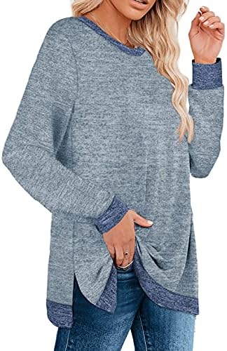 Weeso ženske dugih rukava dugih rukava boja blok crewneck džemperi tunike