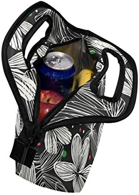 Vipsk torba za ručak cvjetni uzorak kutija za ručak, vodootporna torbica za piknik na otvorenom torbica za ručak torbe za ručak sa patentnim zatvaračem, Crna