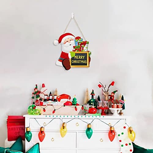 Chditb Božićni santa santa drveni viseći znak, rustikalna sredina Božićna dobrodošlica, simpatični Xmas poklon viseći ukras za ulazna