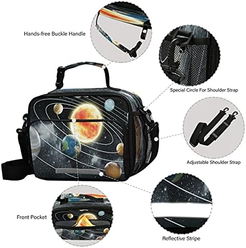 Mnsruu Studentska torba za ručak Solarni sistem ilustracijom izolovana torba za ručak piknik kutija za ručak sa podesivom naramenicom za tinejdžere i odrasle