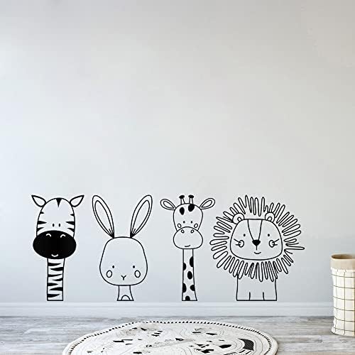 JUEKUI set od 4 životinje vinil zidni umjetnički decal Zebra zec žiraffe lav 16 x 42 crtane zoo zidne naljepnice za kućne stambene