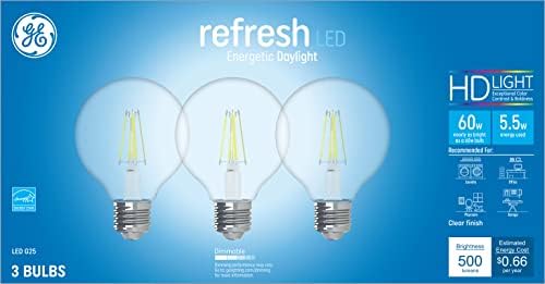 Ge rasvjeta Refresh LED sijalice, 60 W Eqv, Daylight HD svjetlo, G25 Globusne sijalice, Srednja baza