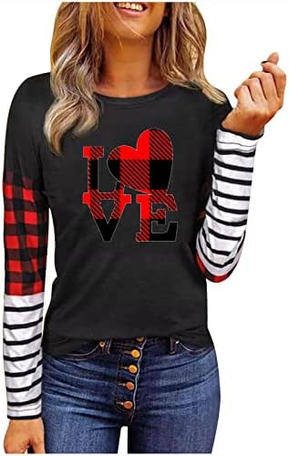 Leopard Heart Print Majice Žene Valentine Buffalo Plaid Striped Patchwork dugih rukava majica slatka izlaska tunika