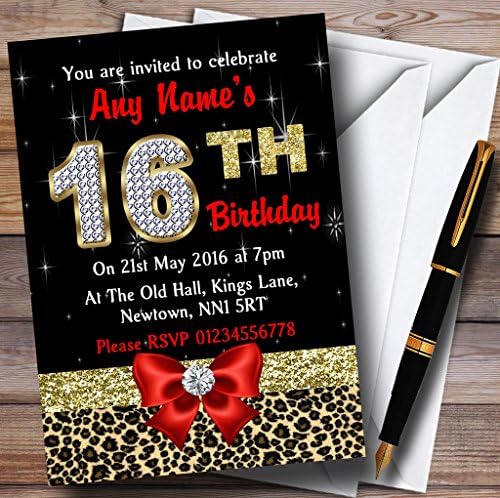 CARD ZOO crveni dijamant i leopard Print (Print Leopard) Personalizirani pozivnici 16. rođendana