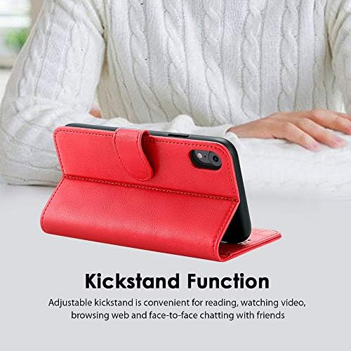 JOYSIDEA iPhone XR torbica za Novčanik, PU kožna magnetna Flip Folio futrola za telefon sa držačem kreditne kartice, stalak & amp; otporan na udarce za iPhone XR 6.1 inch, Crvena