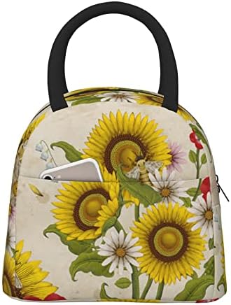 Aseelo Pčele Suncokreti Daisy Rose Flowers višekratna izolovana torba za ručak široko otvorena sklopiva, priprema obroka za muškarce i žene na radnom pikniku ili putovanju