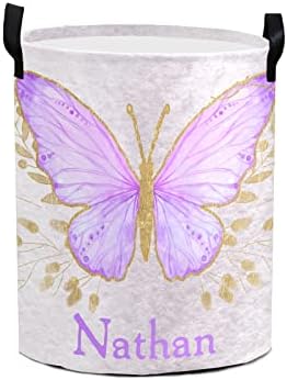 Prilagođena leptir ljubičasta korpa za odlaganje sa ručkama personalizovani naziv vodootporne sklopive korpe za veš za odeću