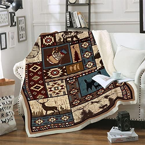 Aztec pokrivač rustikalna jugozapadna američka matična pokrivačica, navajo pokrivač, indijski pokrivač, medvjed i jelena, dekor seoskim