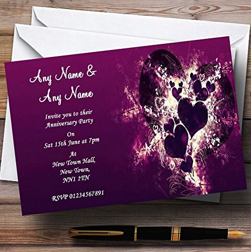 The Card Zoo Ljubičasta srca Romantična zabava za svadbeni godišnjica vjenčanja Personalizirane pozivnice