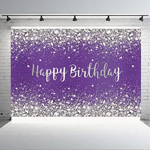Aperturee 6x4ft Glitter Purple Diamonds Happy Birthday Backdrop Shinning Silver Bokeh Dots žene djevojke fotografije pozadina slatko