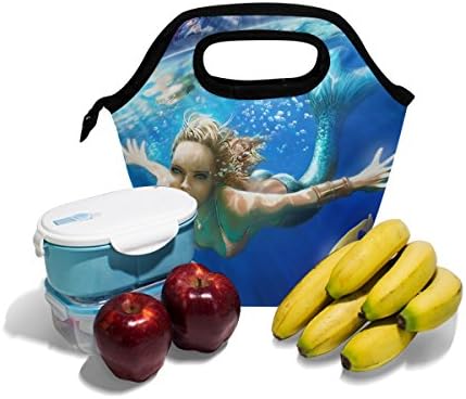 Visk vrećica za ručak za odrasle / muškarce / djecu, morska plava sirena kutija za ručak, vodootporan putnički piknik nosite kućište ručni torbici sa patentnim zatvaračem, crni