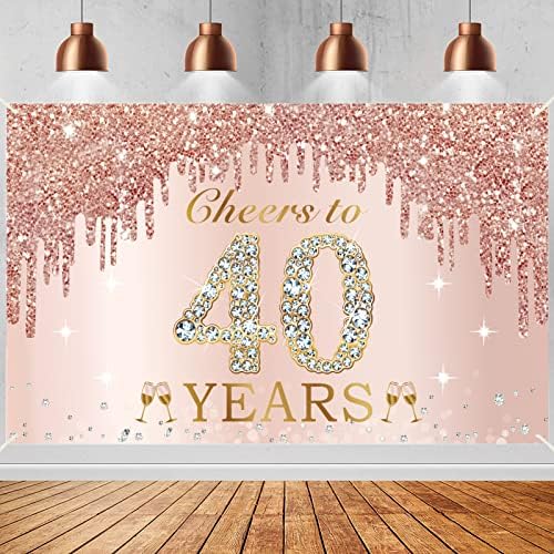 Veliki navijači do 40 godina za rođendanski ukrasi za žene, ružičasta ruža Gold Happy 40. rođendan Banner Backdrop-ov materijal za zabavu, četrdeset rođendanski posteri