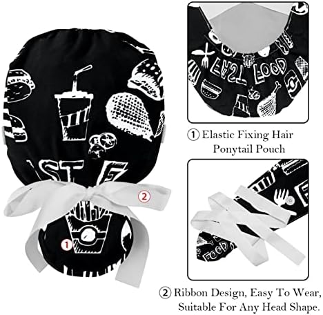 2pcs radna kapa s vrpcom za tipku za kravata na stražnjem dijelu bijelog dizalica uzorak ponytail torbice za žene