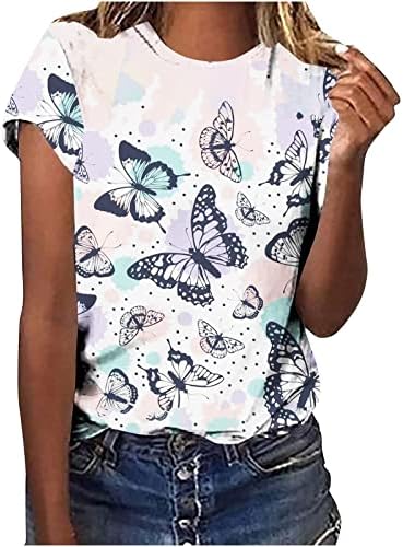 Ženska kratka polovica pamučna creva Crewneck Butterfly cvjetna grafička ručka bluza za bluzu obični bluza za djevojke SM